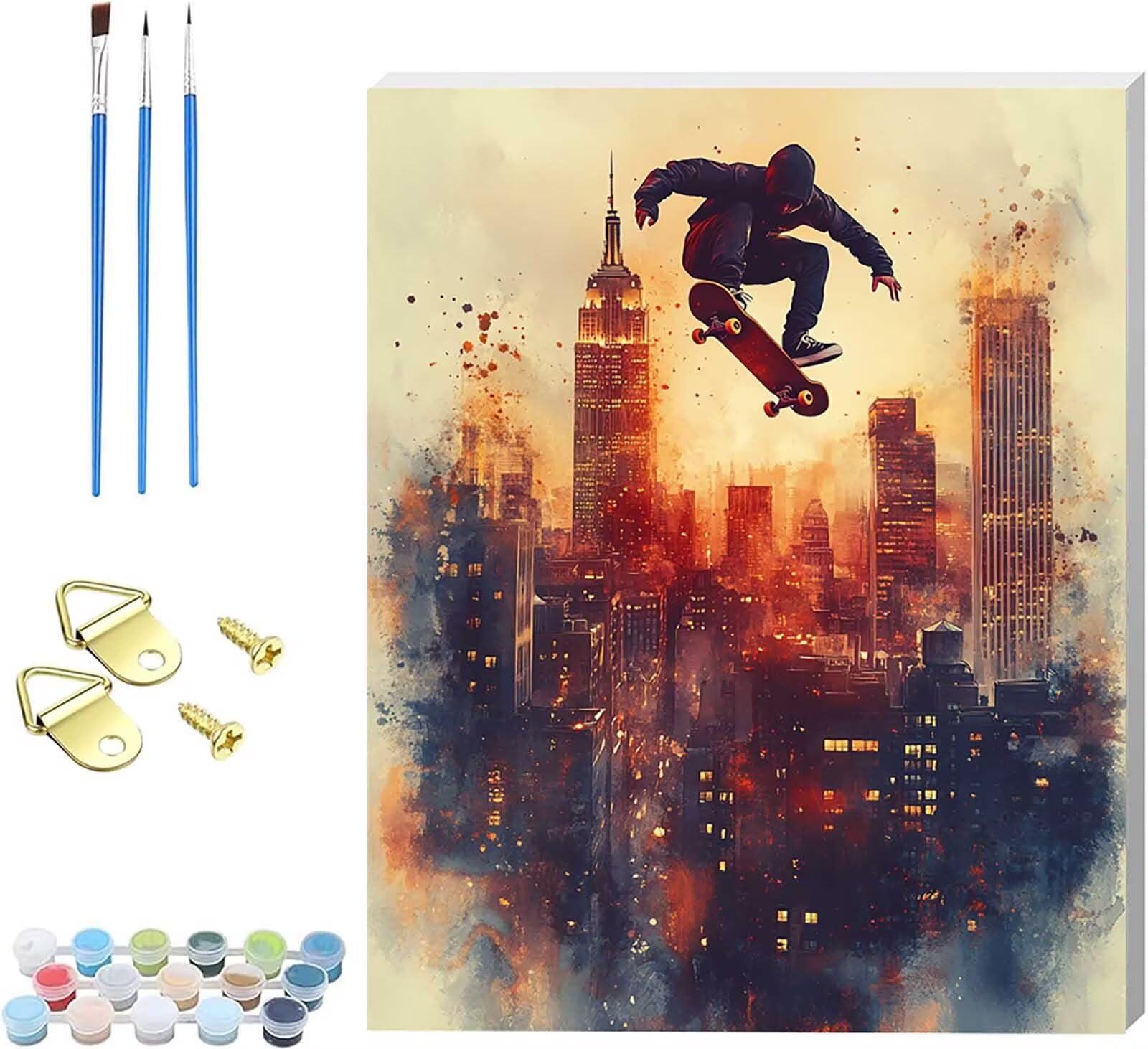 Malowanie według numerów dorosłych deskorolka, DIY malowanie po numerach z ramą człowieka, zestaw DIY dla dorosłych z 3 pędzlami, Paint by Numbers Adult do dekoracji domu, prezent dla kobiet 60x80cm 9