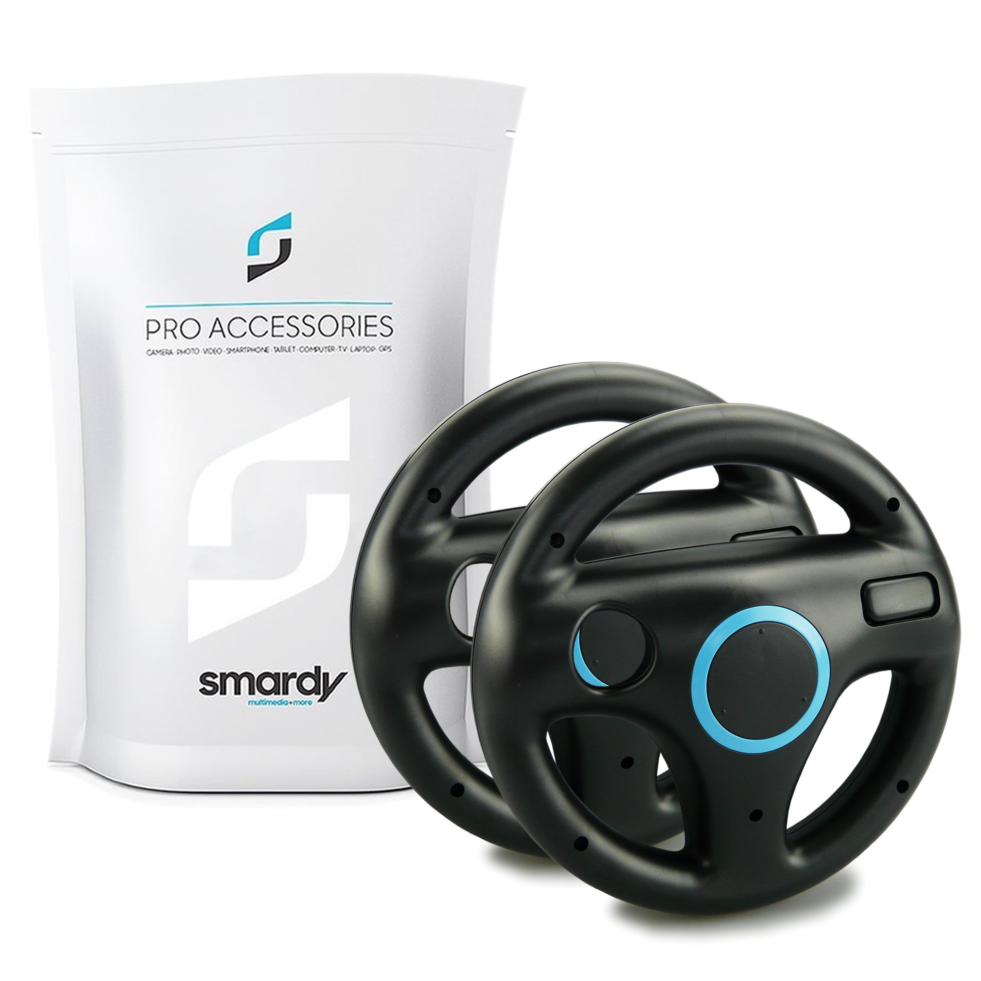 smardy 2x Volant De Course Roue Noir Racing Wheel Compatible avec Nintendo Wii U Télécommande Contrôleur pour Mario Kart Game, Jeux de Conduite
