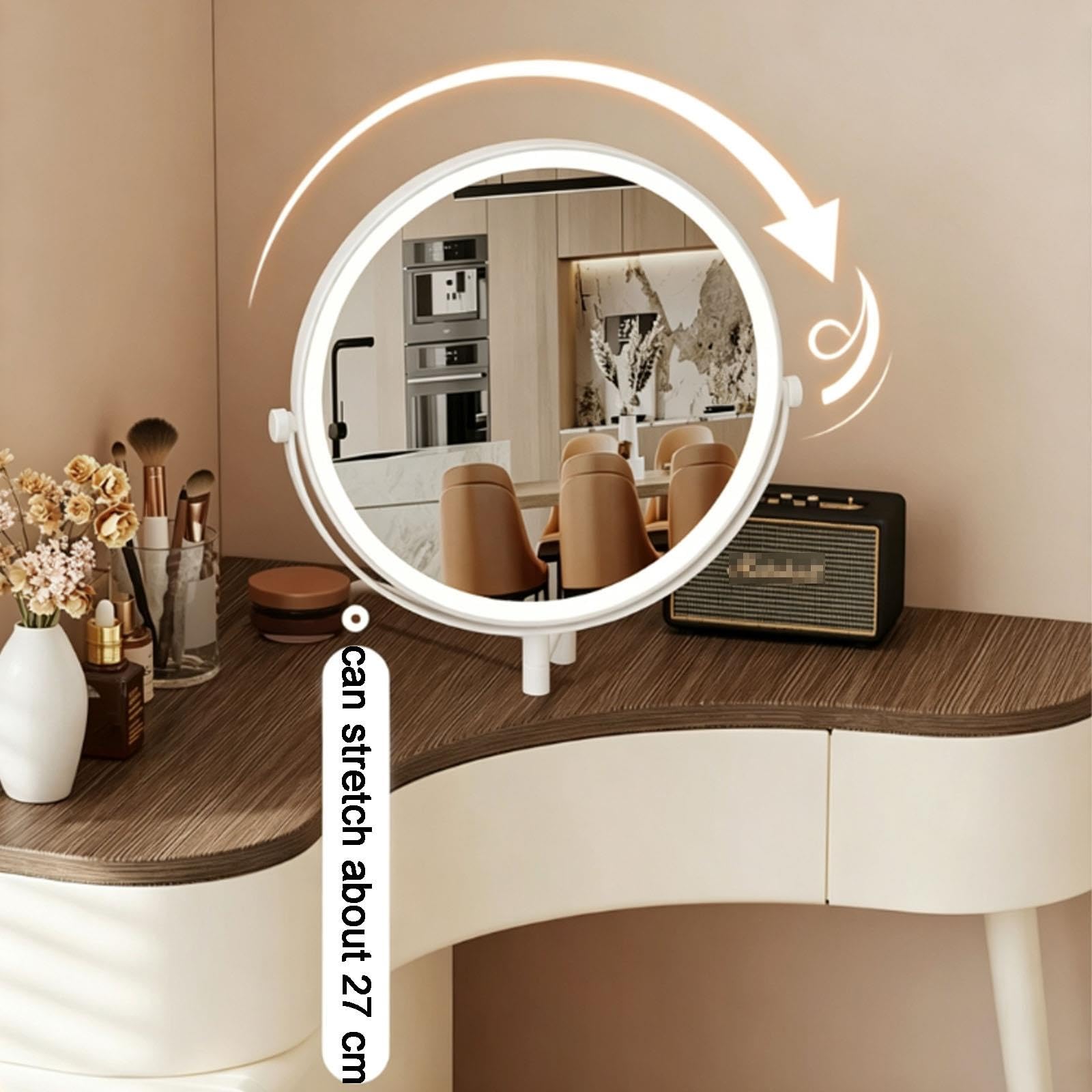 Petite Coiffeuse et Table de Maquillage d'angle avec Miroir, Tabouret