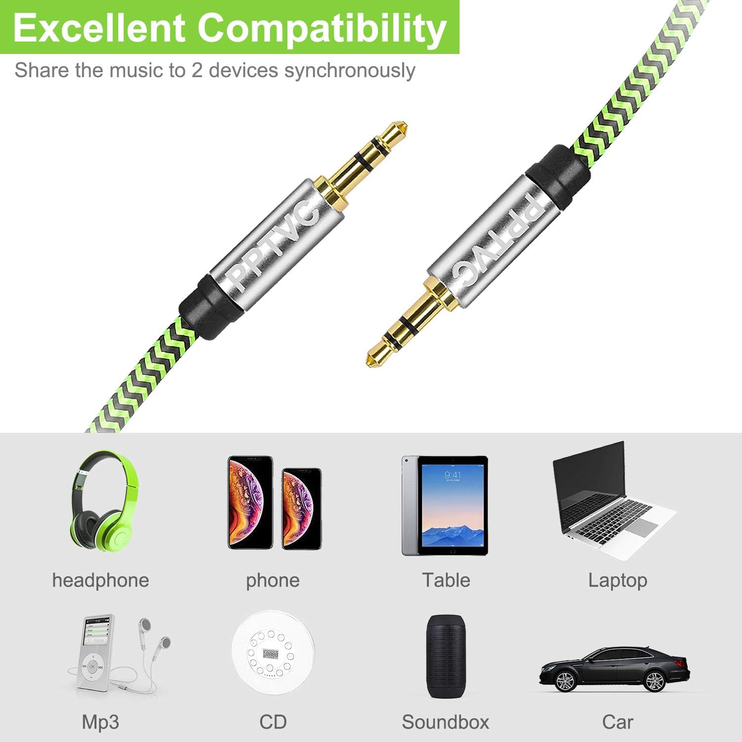 Flаѕh Dеаlѕ - 70% оƒƒ PPTVC 3.5mm Male to Male Stereo Auxiliary Audio Cable 100FT, Nylon Braided Unbreakable & Great for iPhones, iPads, Headphones, Smartphones, Notebooks, Cars & Other Devices with 3.5mm Aux Port