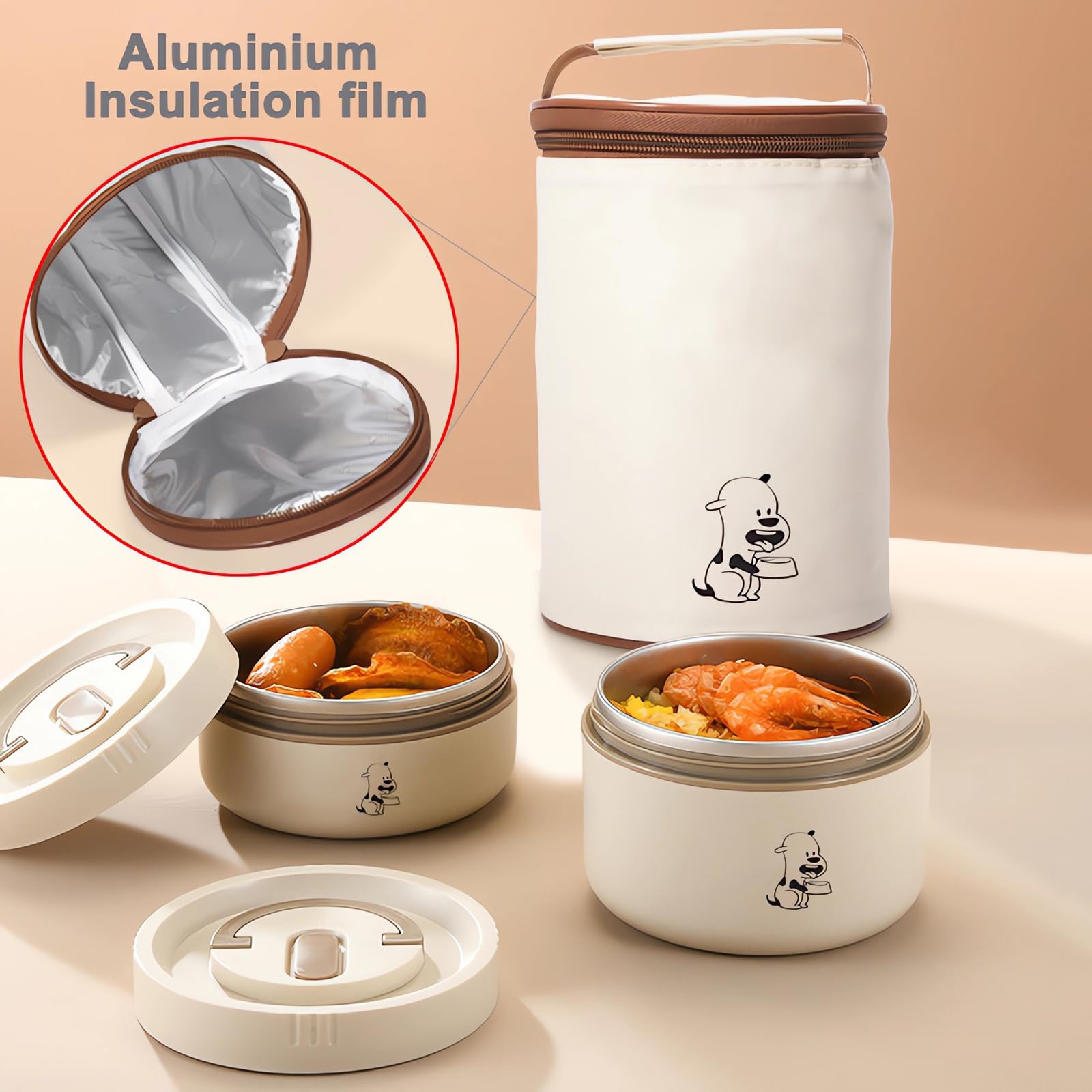 LANMOU Thermobehälter für Essen, Edelstahl Warmhaltebehälter für Speisen, Thermo lunchbox für Essen, 550ml+350ml Thermos Essensbehälter mit Löffel für Schule & Picknick, mit Bag