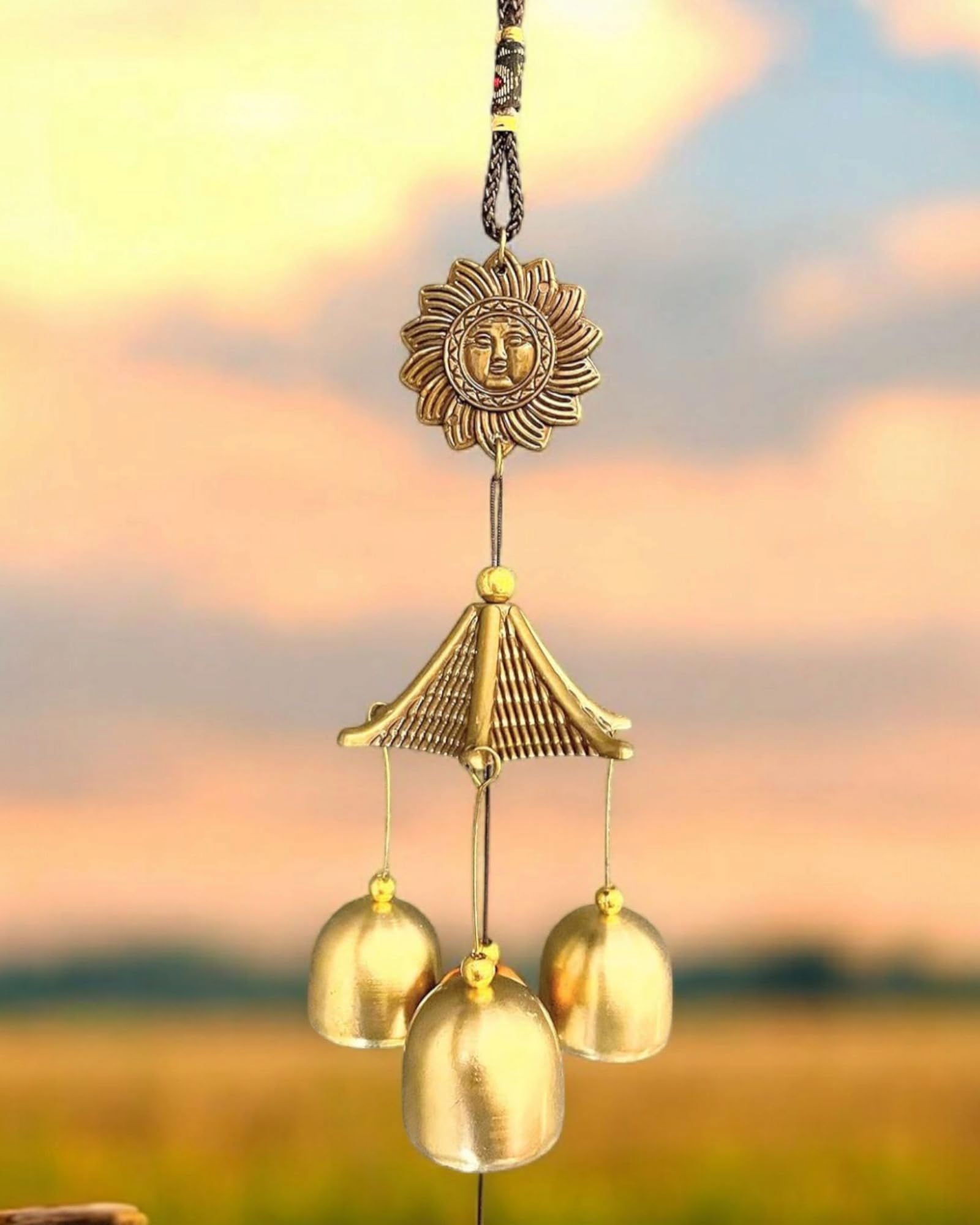 Wind Chime for Home Balcony & Garden | 3 Bells Sun Design Hanging | Good Luck Vastu Feng Shui Bell Perfect for Gifting & Decor-image-36