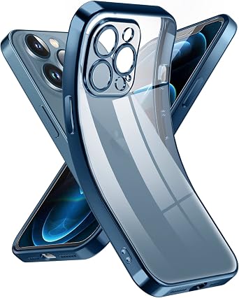 Supdeal Crystal Clear Case for iPhone 12 Pro Max, [Not Yellowing] [Camera Protection] [Military Grade Drop Tested] Transparent Shockproof Protective Soft Silicone Slim Cover, 6.7 inch, Dark Blue