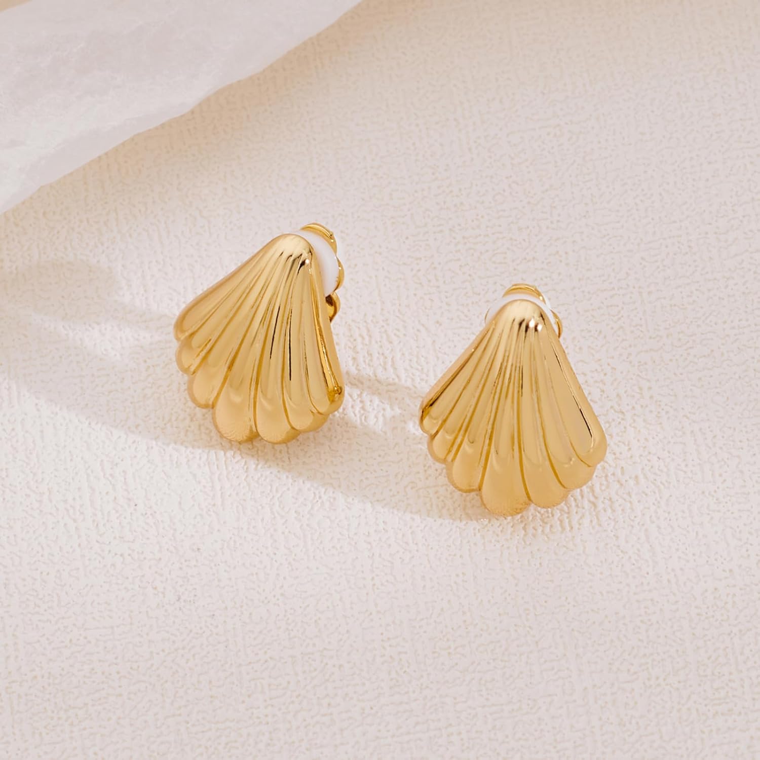 FAMARINE Gold Silver Clip on Earrings Shell Earrings Women - Image 5