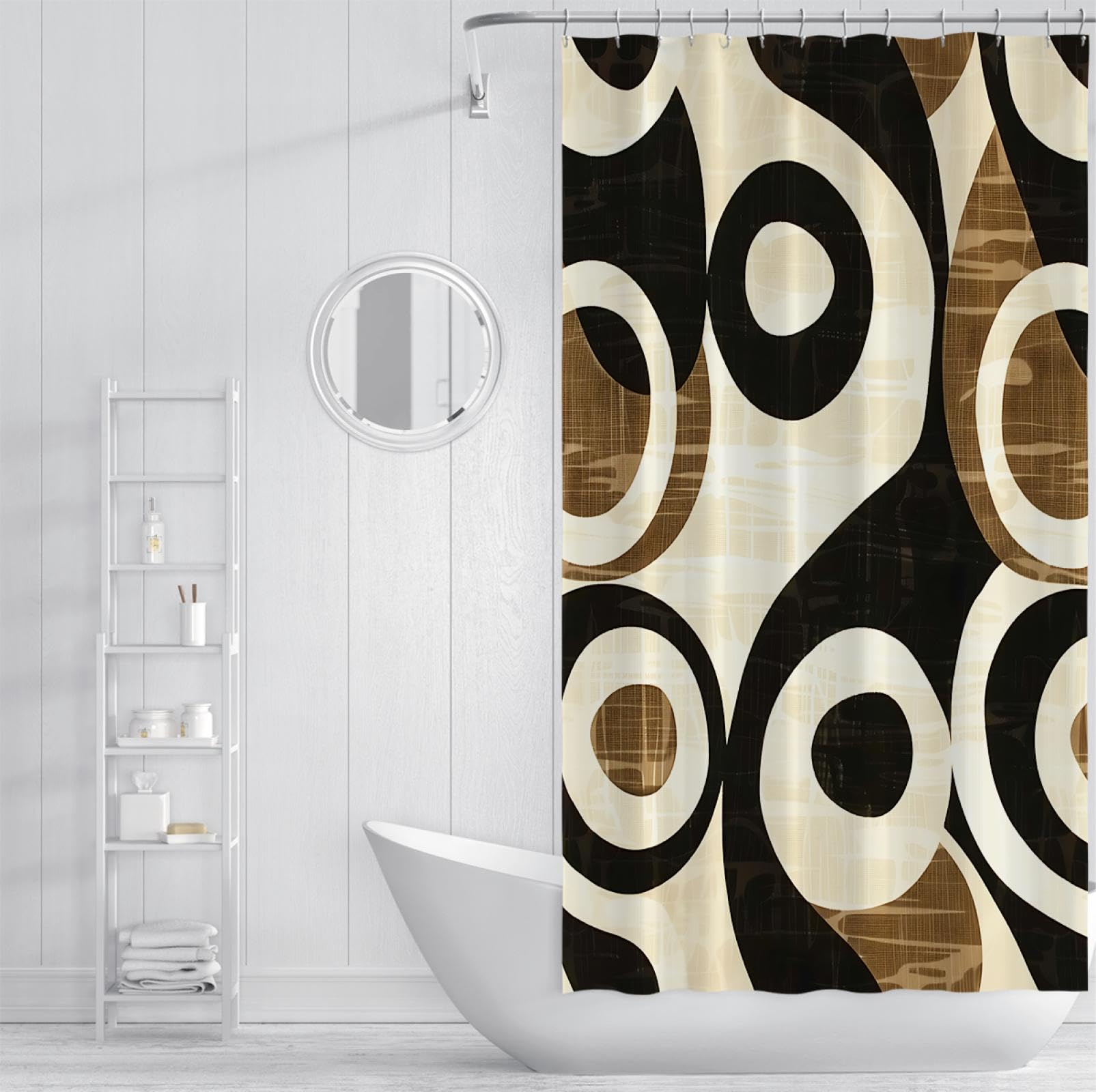 Geometrische Retro-Duschvorhänge für das Badezimmer Abstrakte Kunst Wasserdichter Badewannenvorhang mit Haken Extra Langer Stoff waschbar schnell trocknend 180 x 180 cm