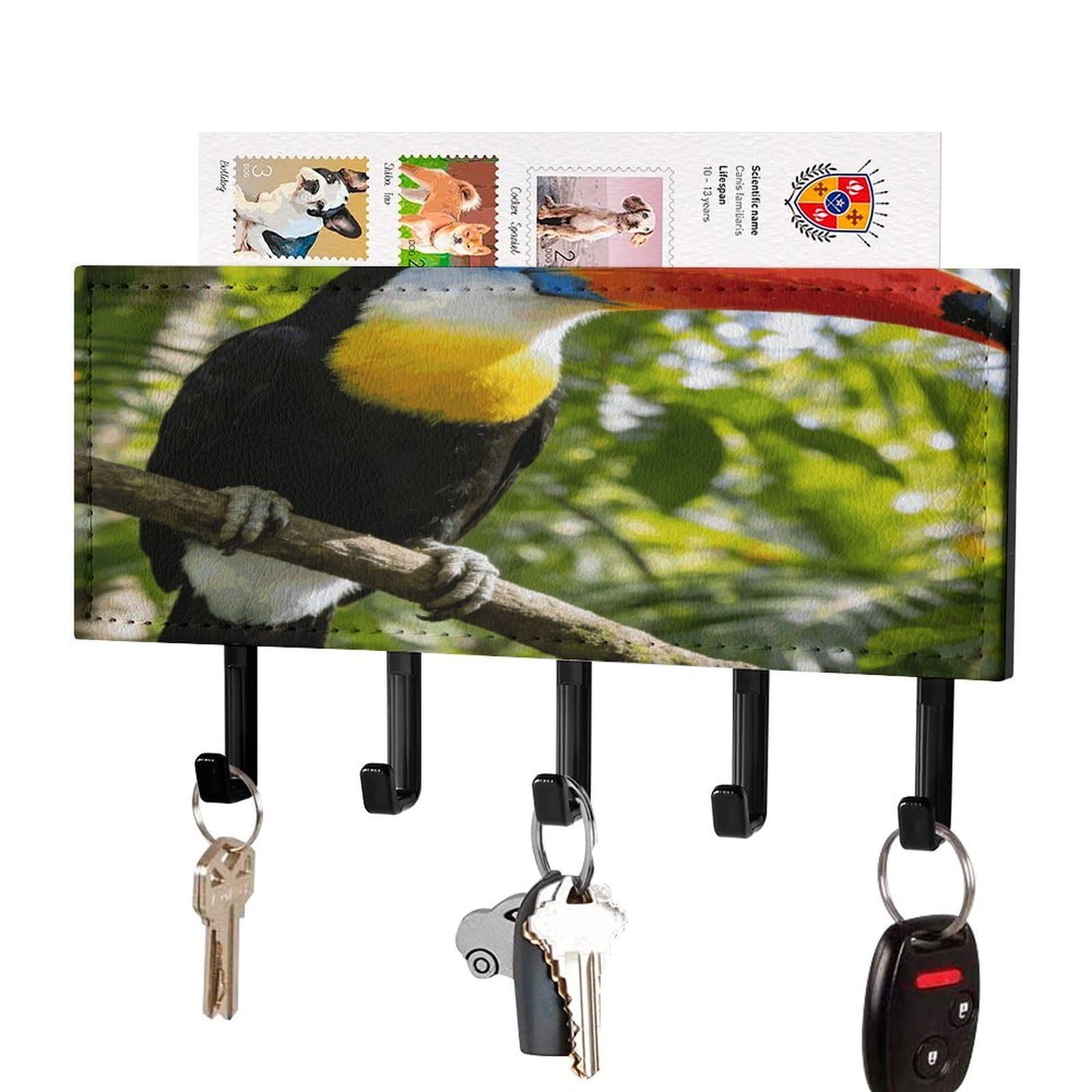 MUSM Toucan Key Holder for Wall,Mail Organizer Wall Mount with 5 Hooks,Easy Installation Key Rack for Home Decor, Hallway, Entryway, Appartment
