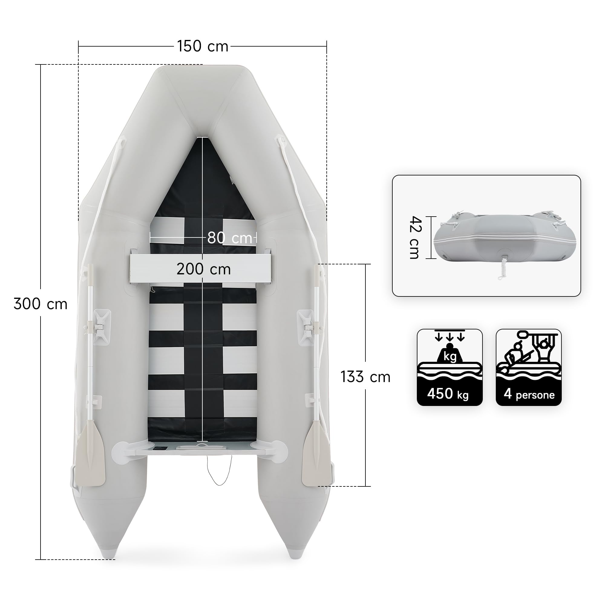 CO-Z 2.3m/3m Gommone Gonfiabile per Adulti Tender Gommone per 2/4 Persone Gommone Fondo in Lega Alluminio per Pesca Nautica Gioco Compatibile con Motore Fuoribordo (Capacità 300 kg /450 kg)