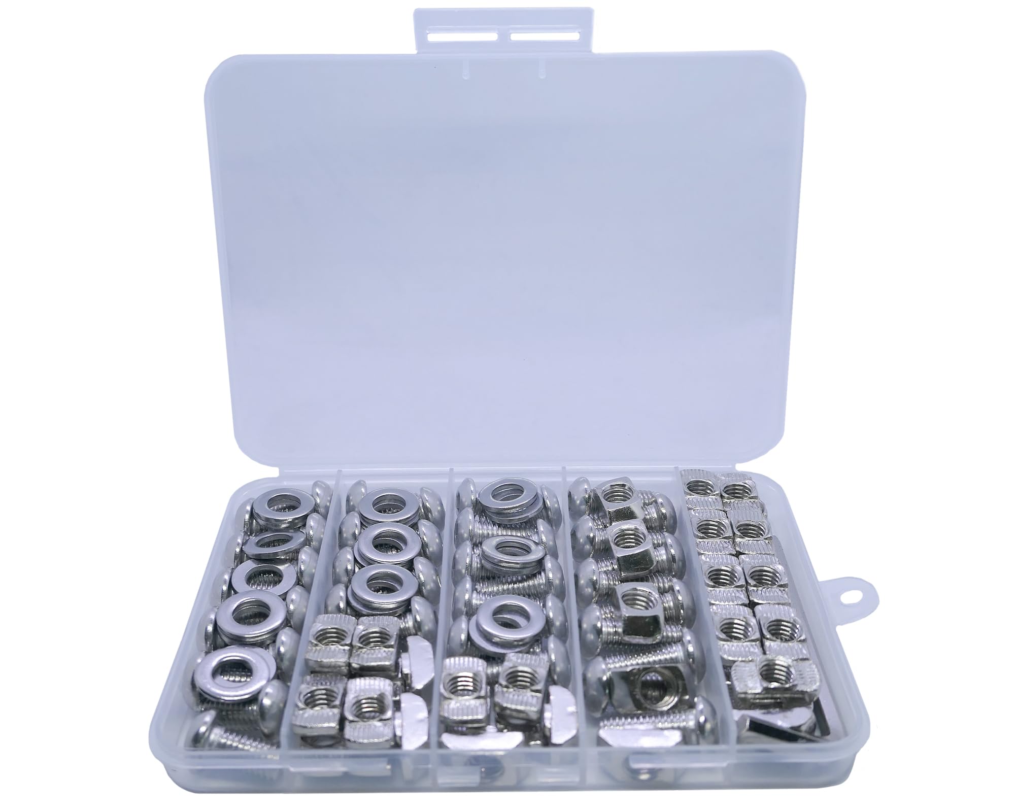 Kit di 100 dadi e viti a T M8, 40 viti M8 x 16/18/20 mm, 40 dadi a T e 20 rondelle, per hardware di estrusione in alluminio 4040 (argento)