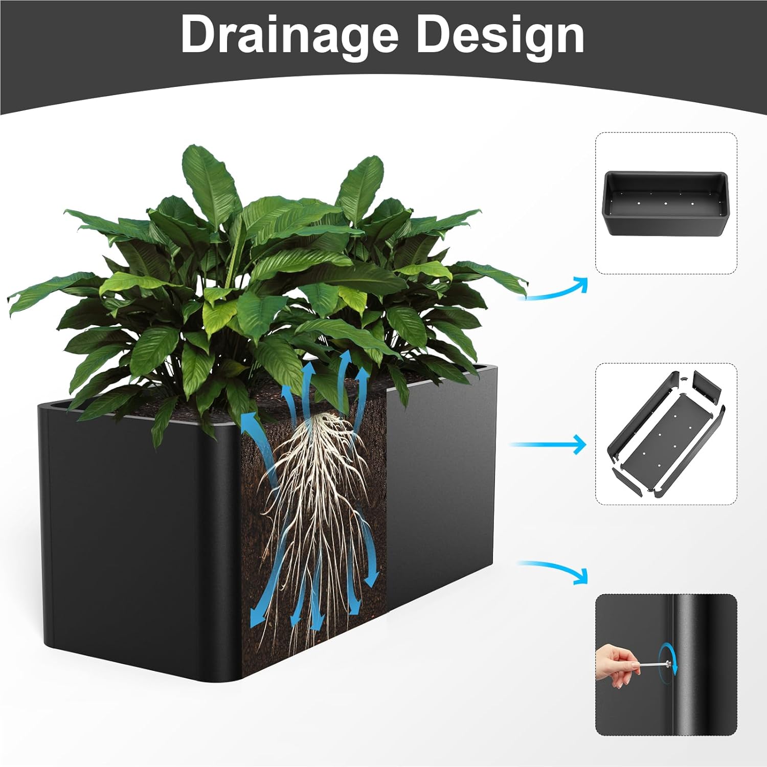 Metal Rectangular Planter Box 36" L x 15" W x 15" H,Large Planter for Outdoor Plants with 6 Drainage Holes for Commercial Residential Patio Deck Garden
