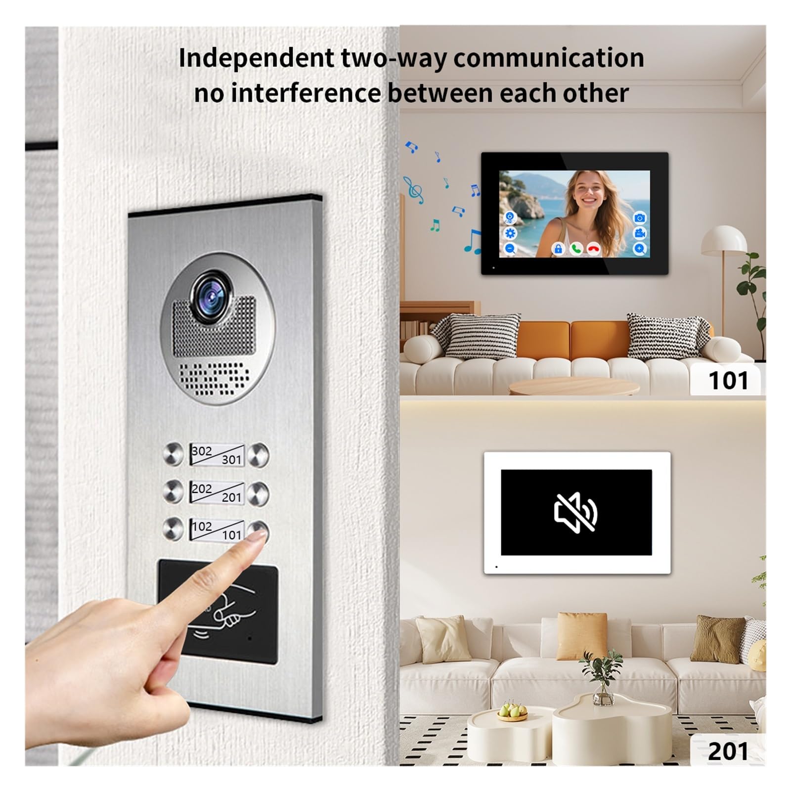 7 "1080P Tuya WiFi Video intercomunicador multiunidad teléfono(2 Units W)