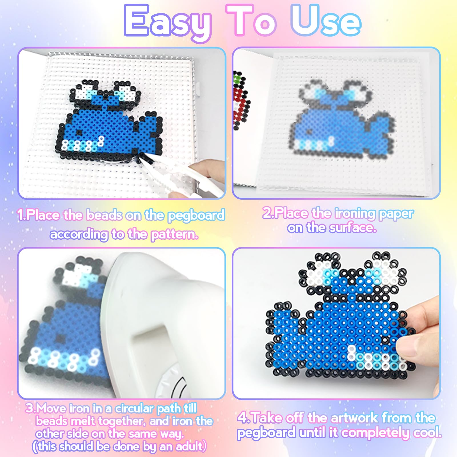 Cuentas Para Planchar, 11000 Piezas 5MM Abalorios Fusibles de 20 Colores Set con Caja de Almacenamiento, Guía del Usuario, Diseño DIY de Joyas.Kit Manualidades Niños, Regalo Navidad y Cumpleaños