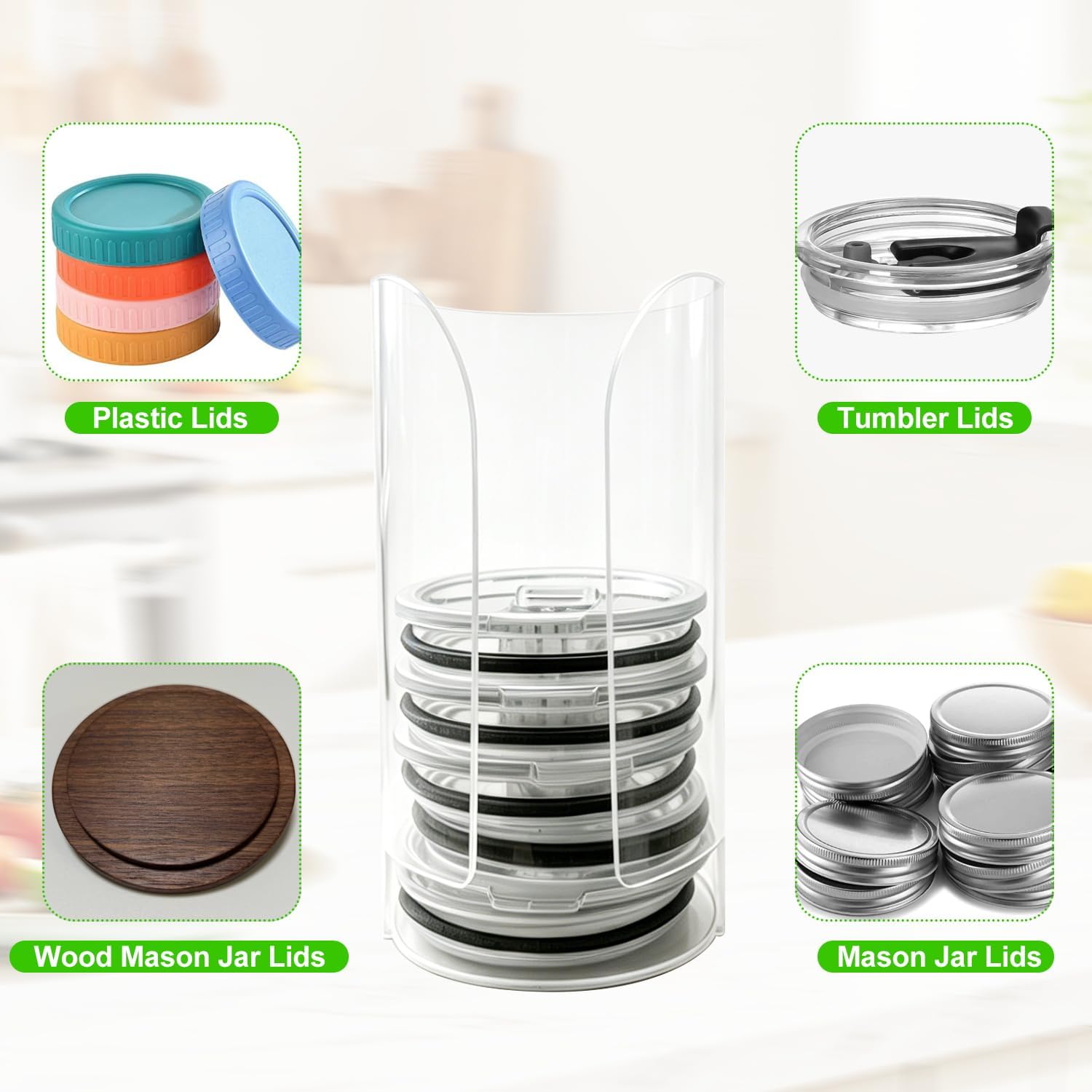 Acrylic Yeti Tumbler Lid Organizer, Pull Out Bottom Storage Tray Specially Fit 20oz & 30oz Yeti Rambler MagSlider Lids, Space Saving Cup Lid Storage for Kitchen Cabinets and Pantry Shelves