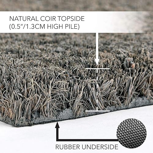 Miniatura 3 de mDesign Felpudo rectangular de fibra natural de coco y goma para entrada con fibras naturales para uso en interiores o exteriores, diseño decorativo
