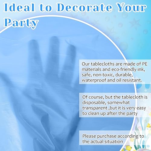 Miniatura 2 de Amylove 12 manteles redondos con temática oceánica, mantel desechable azul surtido, manteles redondos de plástico azul claro para debajo del mar,