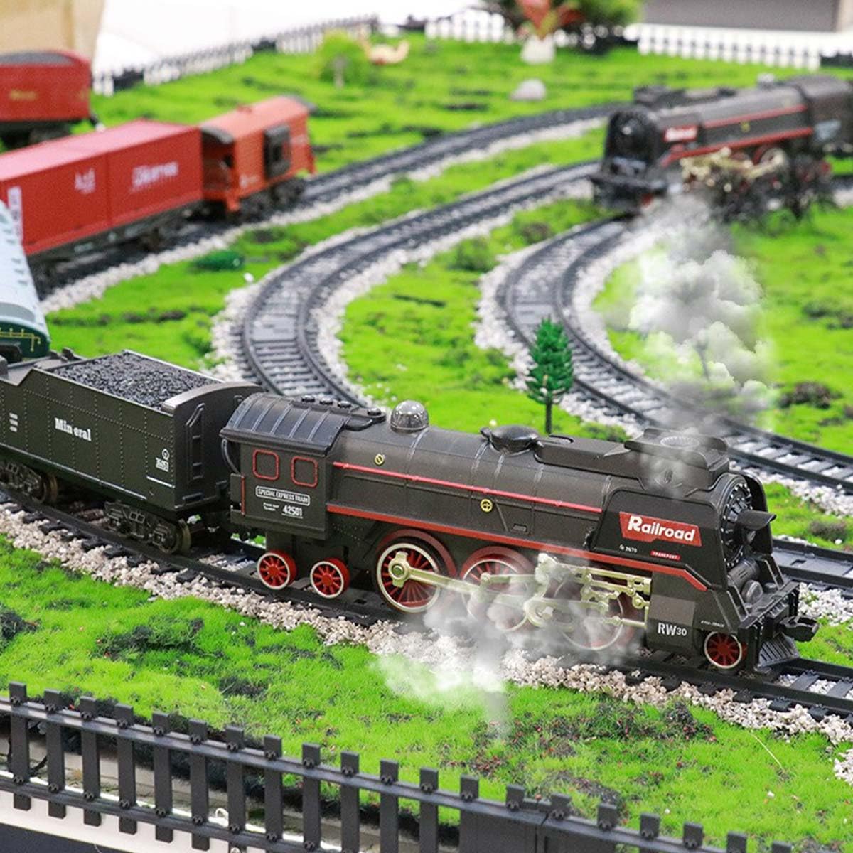 Modelo de locomotora de vapor, juego de tren de Navidad eléctrico RC con carro y pista larga, decoración del hogar y juguetes para entusiastas de los trenes