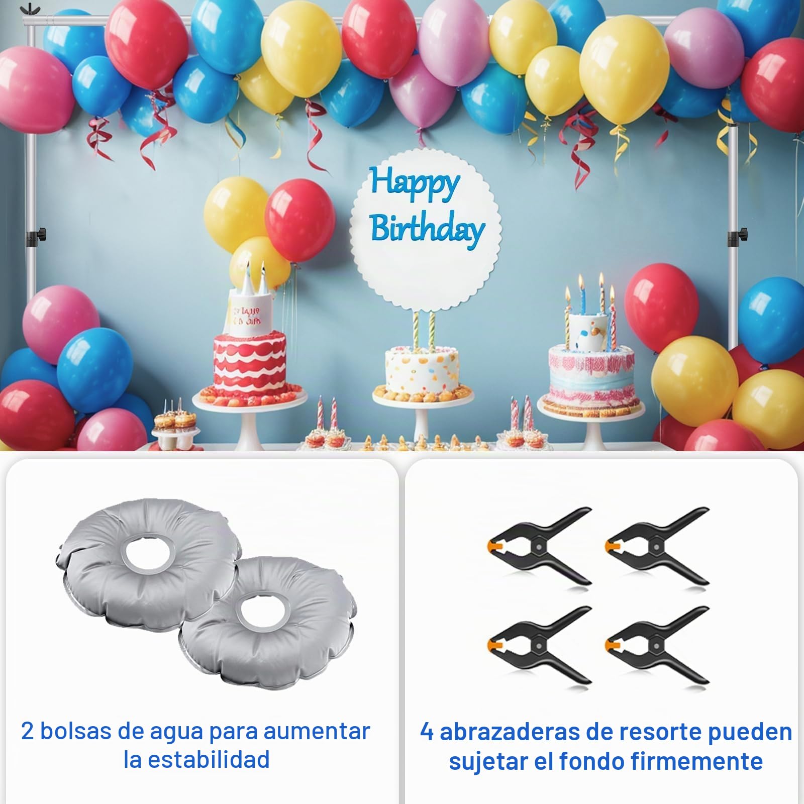 EMART Soporte para Fondo, Soporte Fondo Fotográfico de 2,6 x 3 m Ajustable con Base de Acero, Decoraciones para Fiestas de Retratos en Estudios de Fotografía y Vídeo-Plata