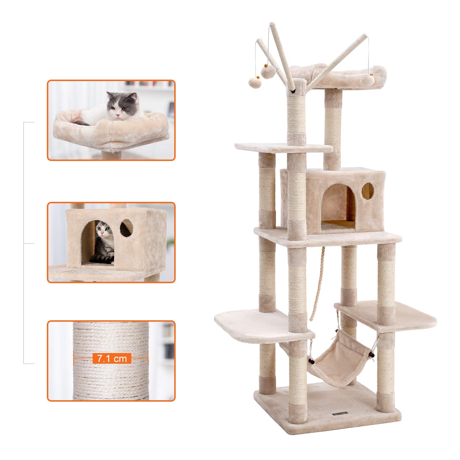 Amazon | FEANDREA キャットタワー 猫タワー 直径7.1cm支柱12本