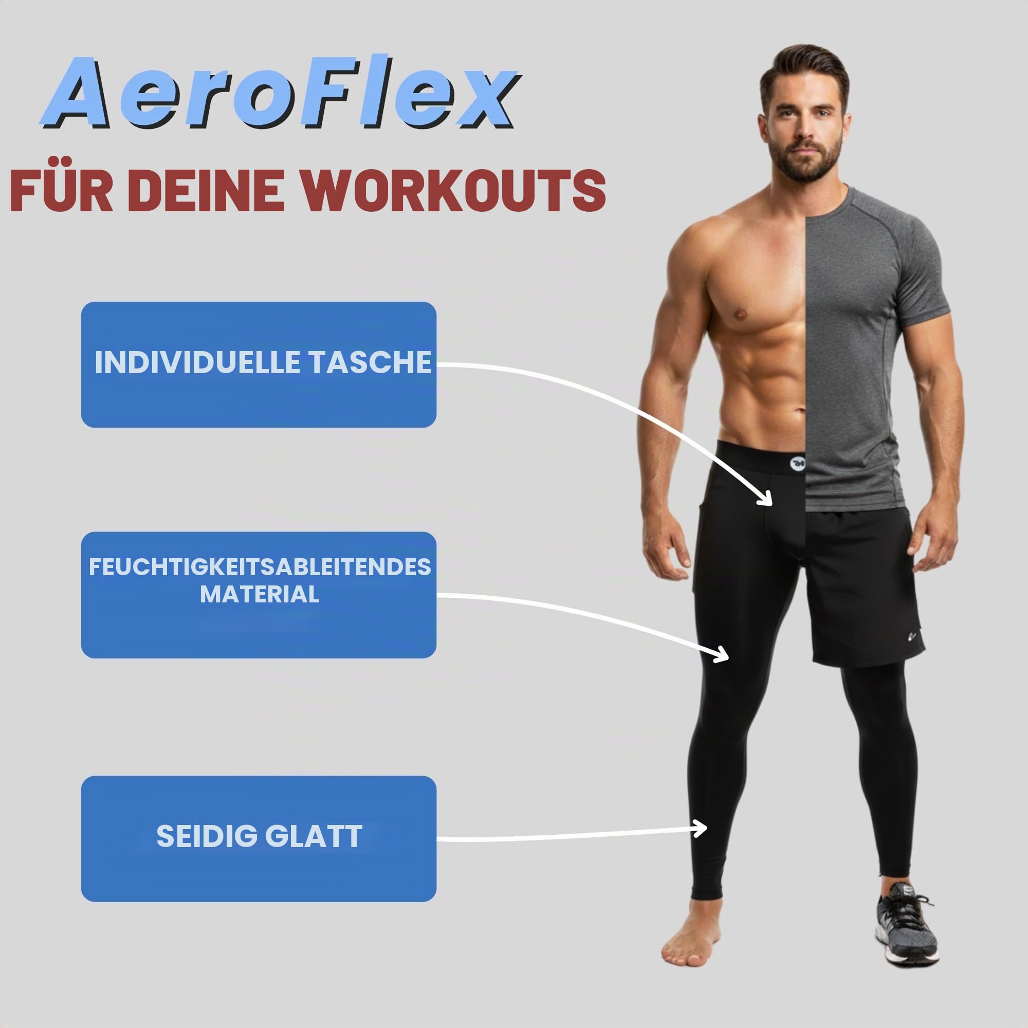 Real Men ABCD Pouch Kompressionshosen, 1, 2 & 3 Stück, Herren-Leggings, Yogahosen, Strumpfhosen, Baselayer, kaltes Wetter, Large
