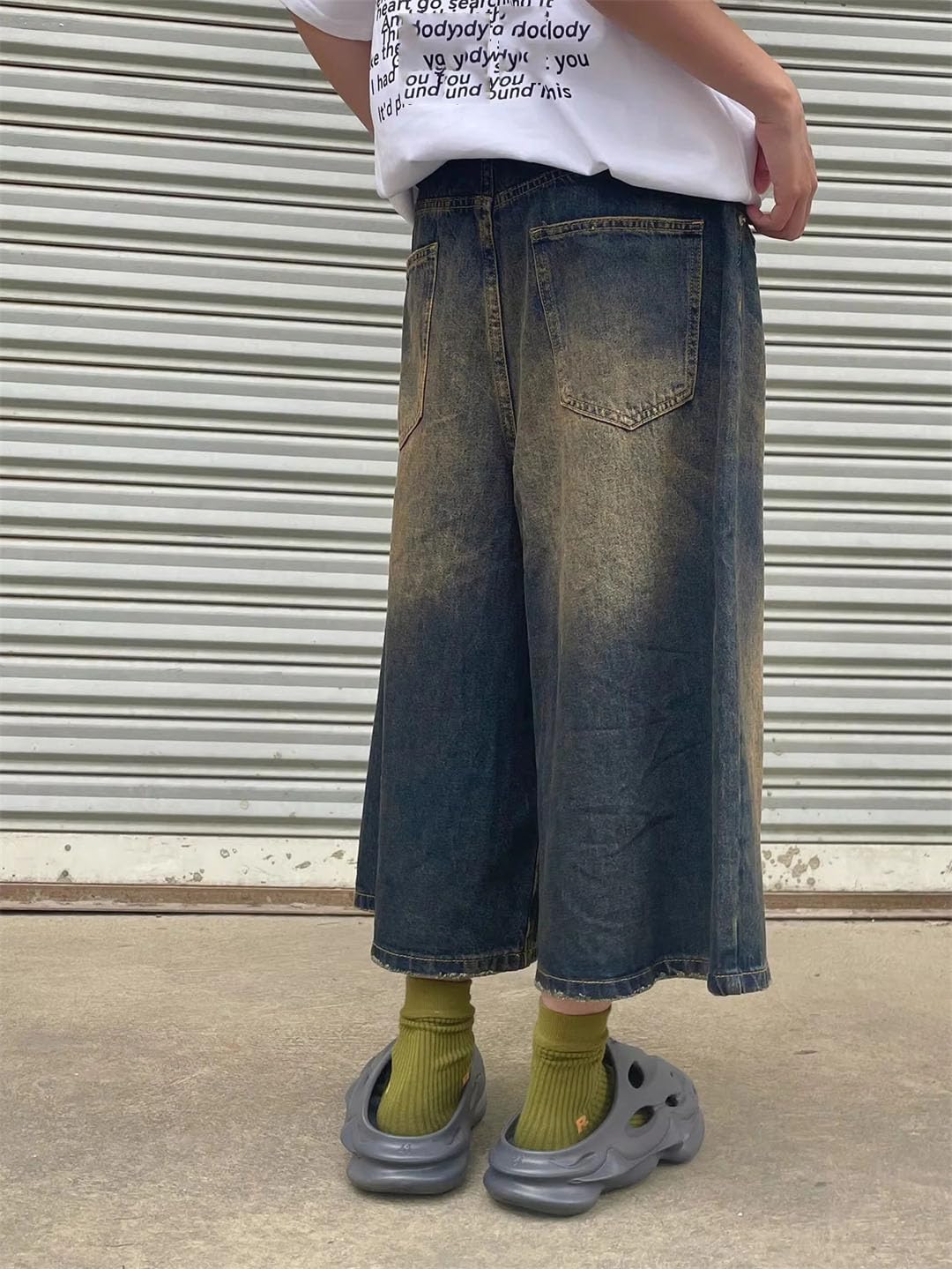 Damskie Harajuku Vintage estetyczne luźne sprane szerokie nogawki Punk Baggy Denim szorty, Niebieski retro, L