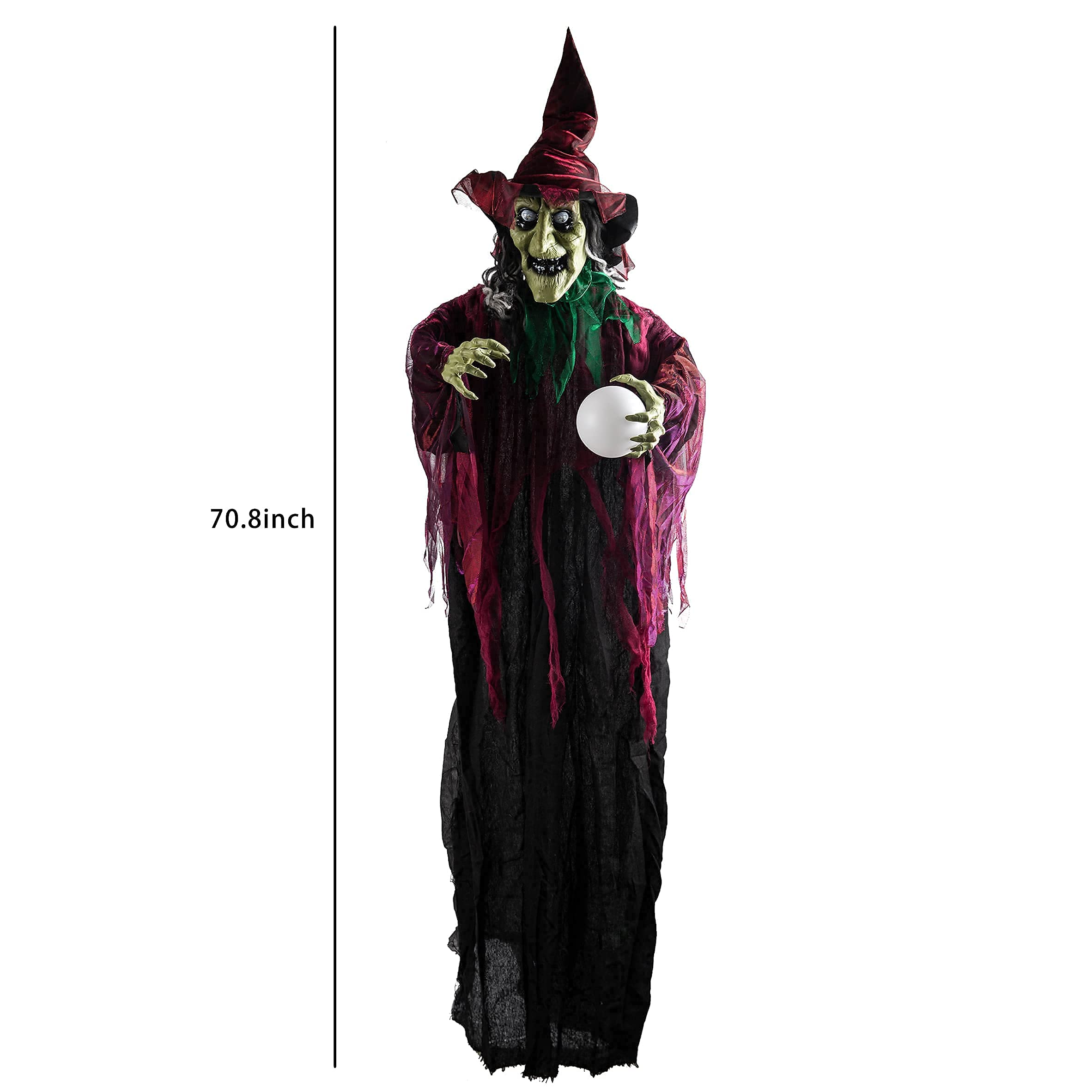 JOYIN Wisząca Dekoracja Czarownicy na Halloween - Animowana Przerażająca Czarownica z Oczami LED i Dźwiękiem, Dekoracja na Zewnątrz, Trawnik, Podwórko, Patio