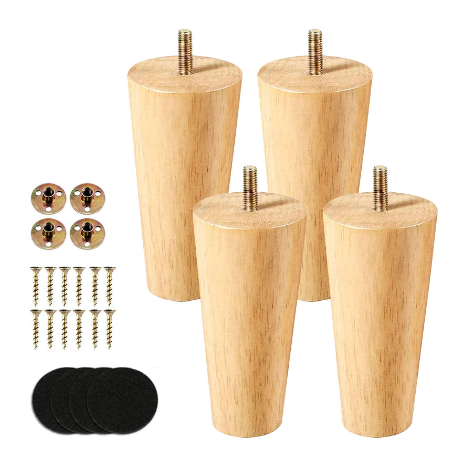 6 inch Heavy Duty Solid 4 Pack Wooden Furniture Legs,Sofa Legs