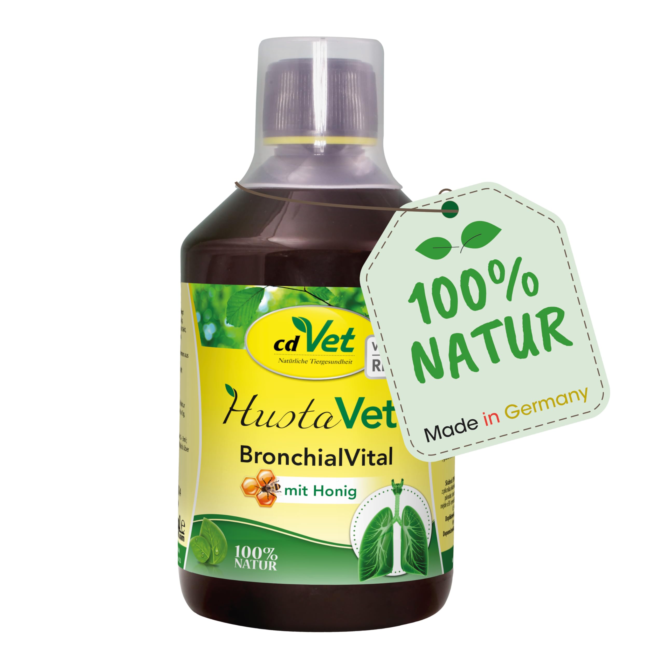 cdVet Natural Products CoughVet BronchialVital 500 ml - Perro - apoya la función respiratoria Superior y la condición respiratoria - Mecanismo de autolimpieza de los bronquios - Defensa inmune -