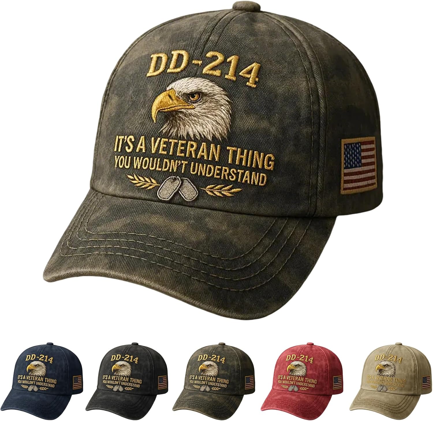 DD-214 Army Veteran Hat - Vintage Adjustable Embroidered Badge Cap - Veteran Day Gifts Patriotic Baseball Hat