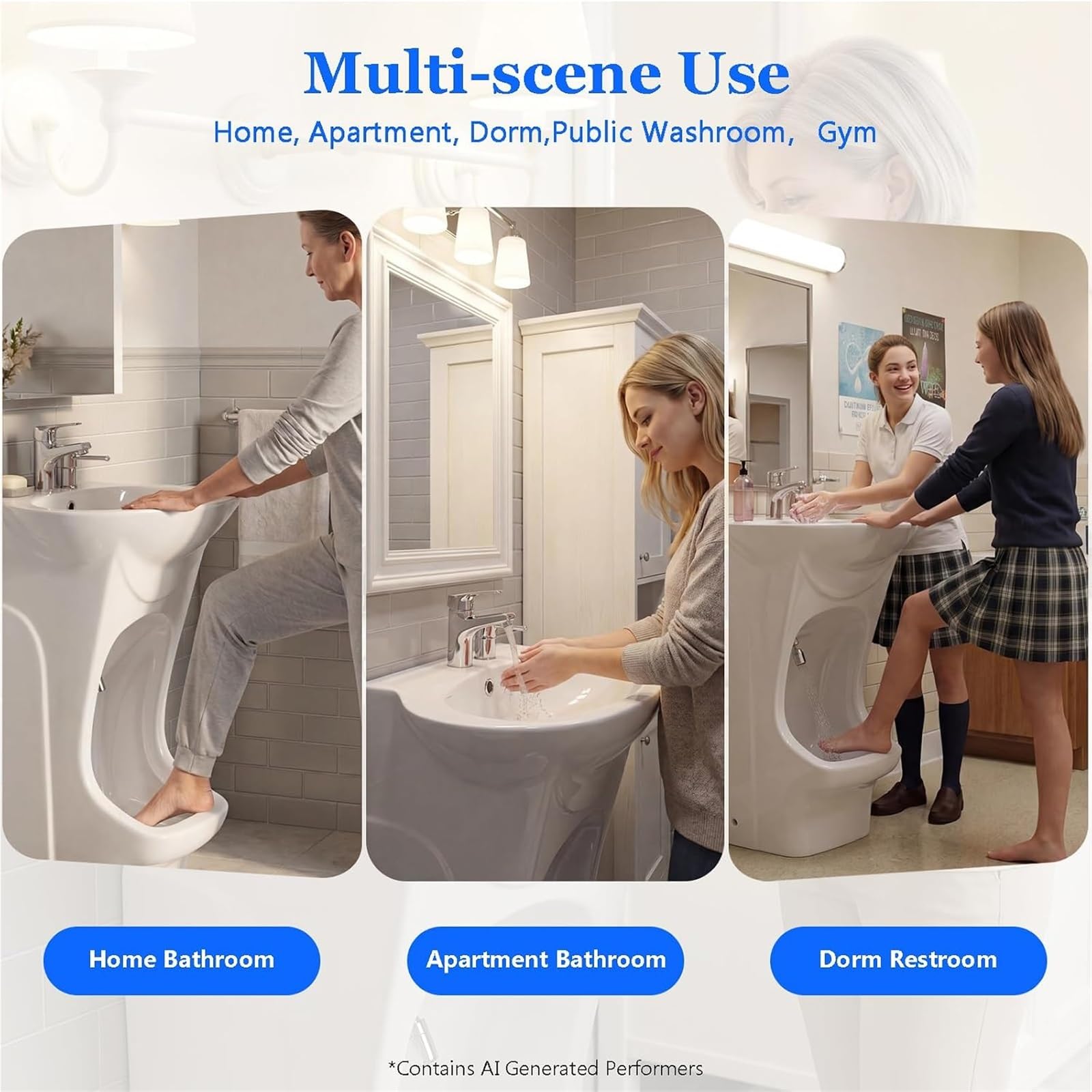 2-in-1-Waschbecken aus Keramik für muslimische Haushalte, Gesichts & Fußbad | 360° verstellbarer Wasserhahn für Hand, Gesichts und Fußwaschung, integriertes vertikales Design, für Zuhause, Badezimmer