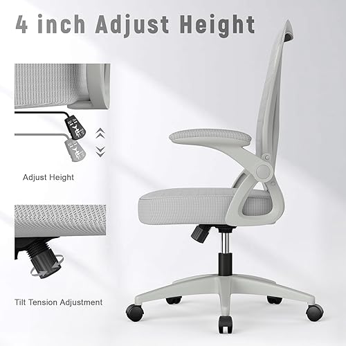 Miniatura 4 de naspaluro Silla de oficina ergonómica, sillas de escritorio con respaldo medio con altura ajustable, silla giratoria con brazos abatibles y soporte
