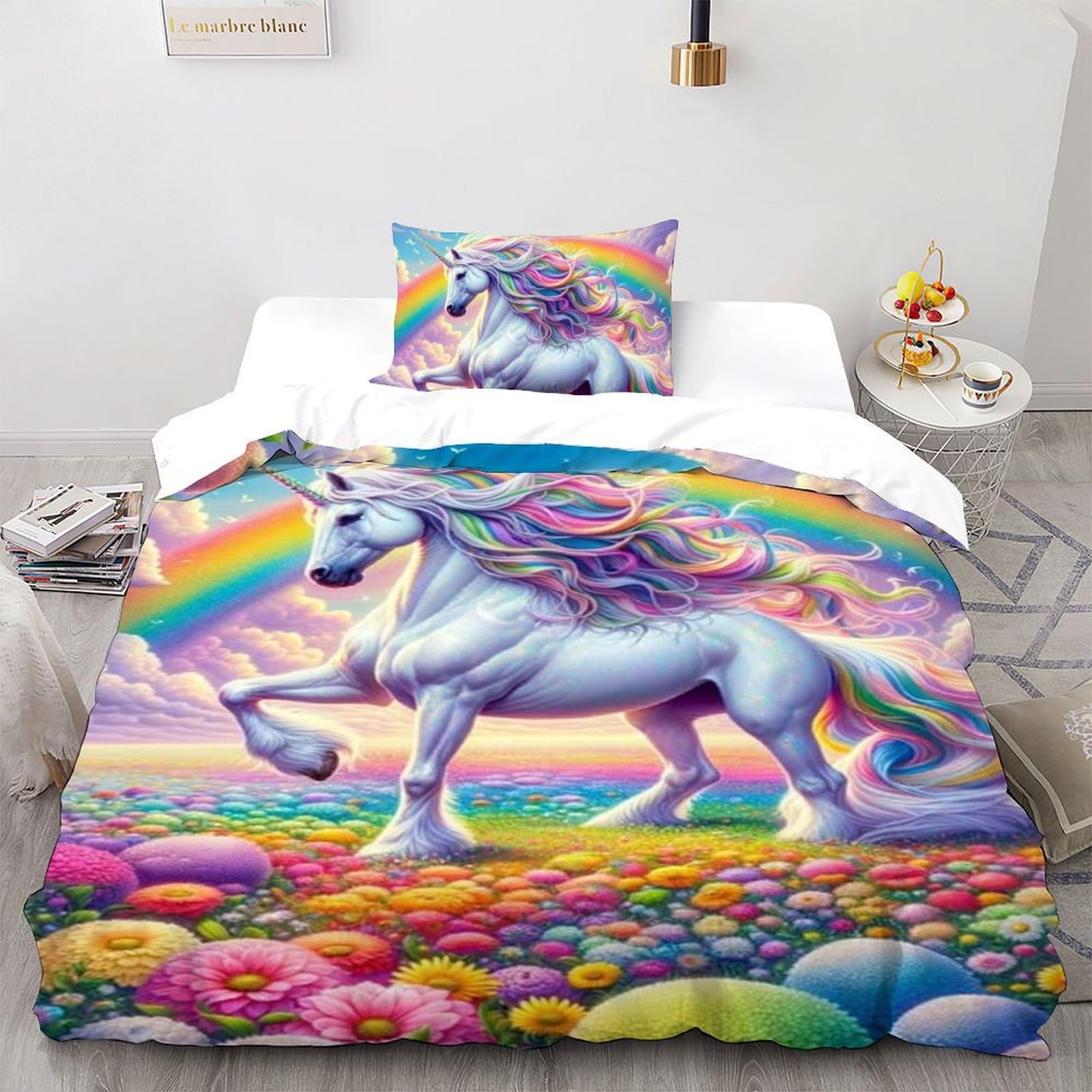 Housse de couette single poney 135x200 lit enfant garçon microfibre animaux 3D