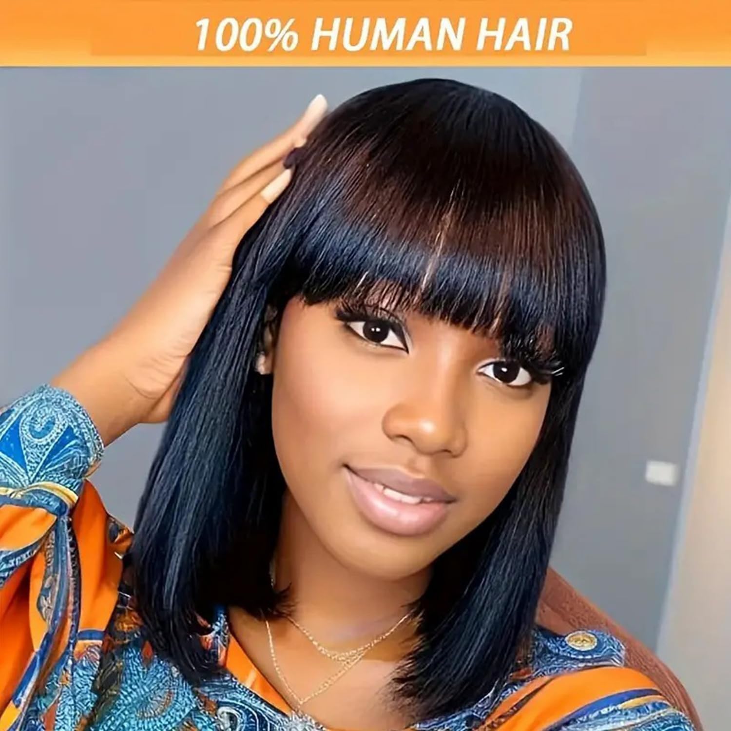 Short Bob Wigs Human Hair with Fringe 180% Density Glueless Wigs with Bang Upgraded 2x1 Top Lace 100% Brazilian Virgin Human Hair Wigs Friendly Small Head 10inch - Image 4