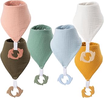 Baby Bandana Drool Bibs 6-pack - 100% Cotton Baby Bibs with Teether for Teething