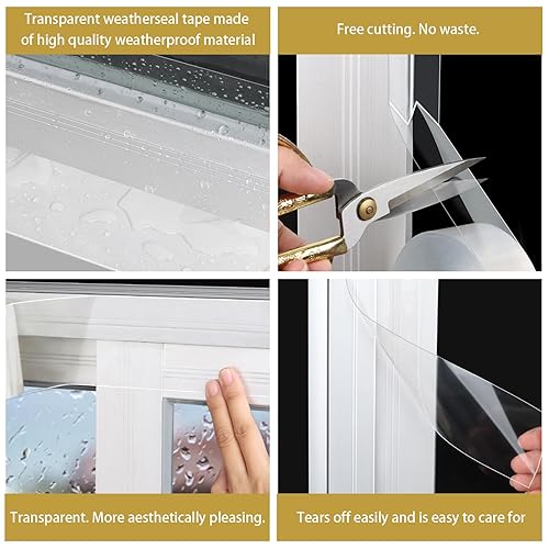 Miniatura 3 de Kyllog Cinta de sellado transparente de 33 pies para ventana, cinta adhesiva de aislamiento de corrientes de aire para puertas y ventanas de ducha