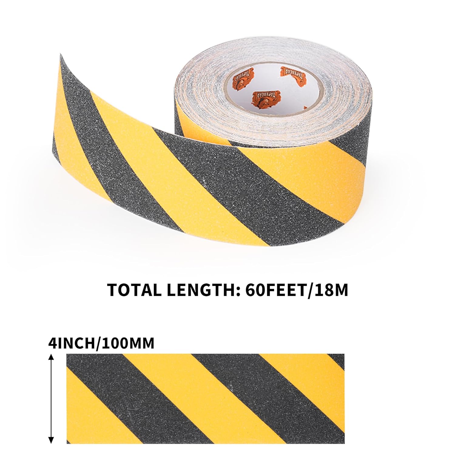 TAPEBEAR Non Slip Hazard Tape 4inch x 60feet, Black and Yellow Safety Tape, Anti Slip Caution Tape Roll, Nonslip Warning Floor Tape for Indoor Outdoor Steps Stairs, Strong Grip Tape