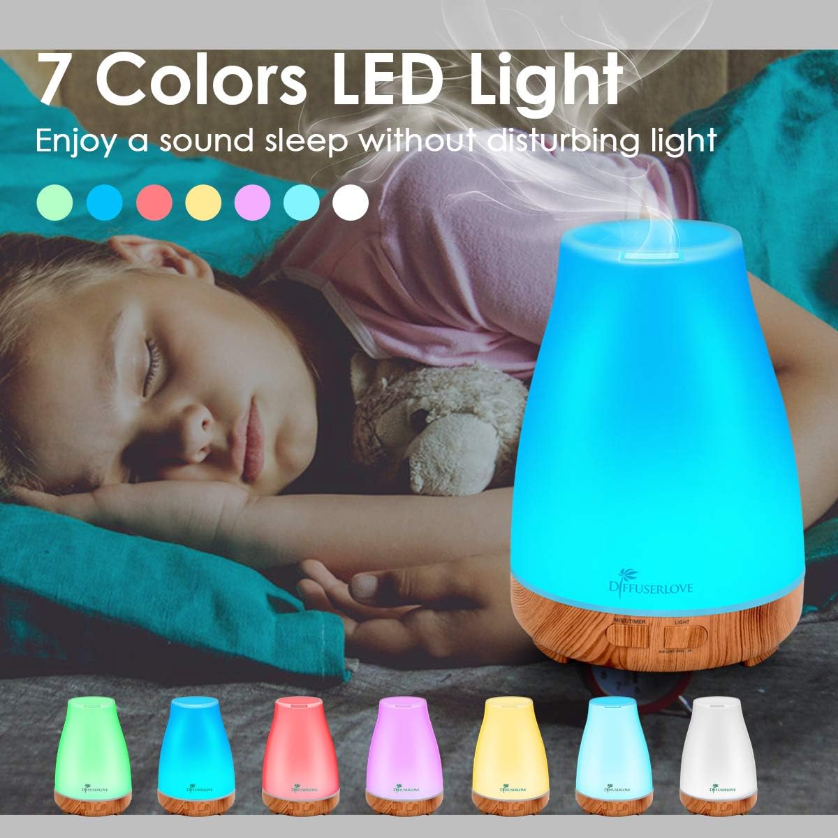 300ML Essential Oil Diffuser Remote Control Aromatherapy Diffuser Mist Humidifiers with 7 Color LED Lights and Waterless Auto Shut-Off for Bedroom Office House Kitchen Yoga : Health & Household