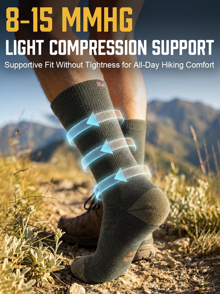 Merino Wool Work Boot Socks for Men Hiking Socks Breathable Cushioned Crew Socks Moisture-Wicking thumbnail