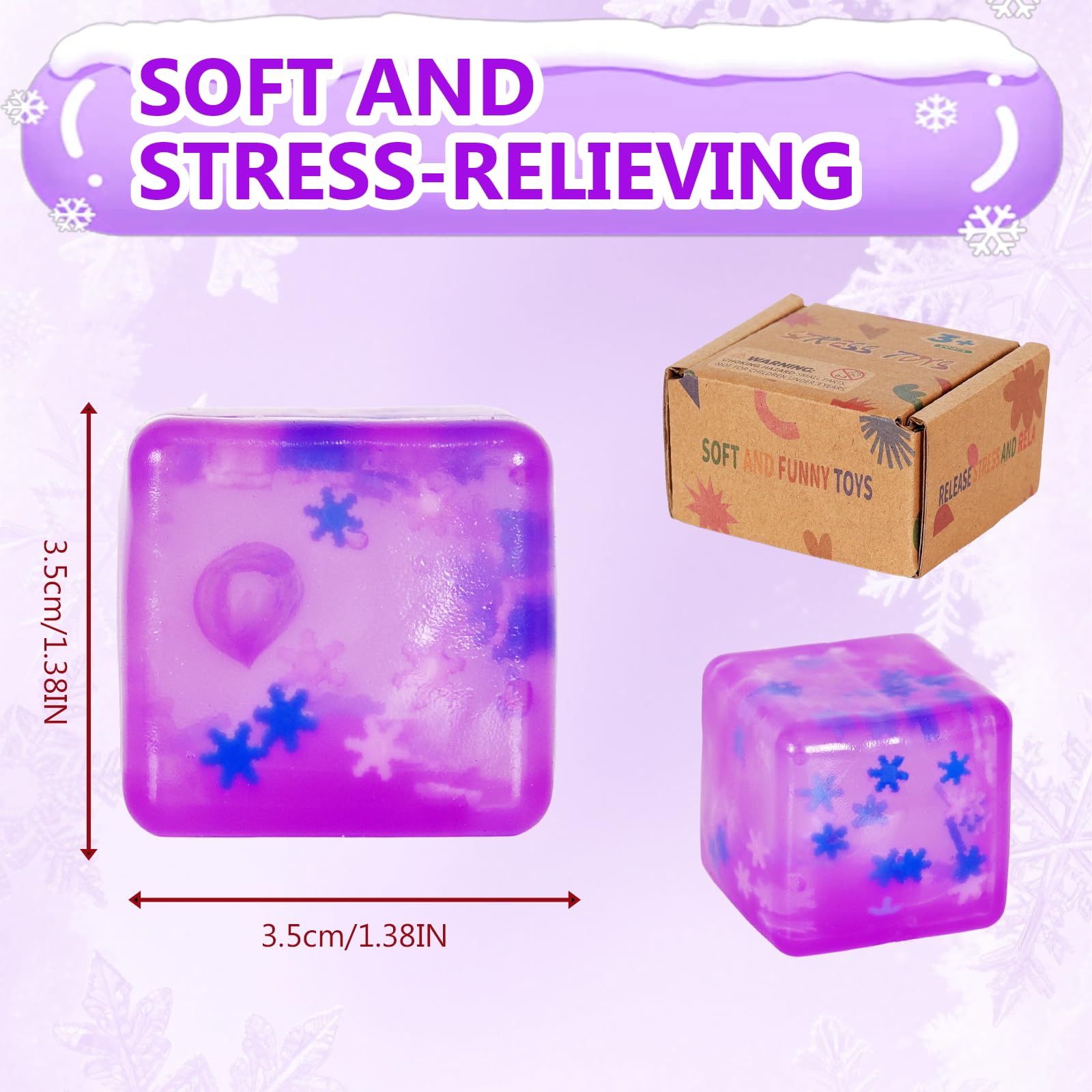 Copfeqyr 1pack 3.5cm / 1.38in snowflake squeeze toy - fidget toys for kids and adults stress cube, squishy toys in gift box (Purple) - Image 2
