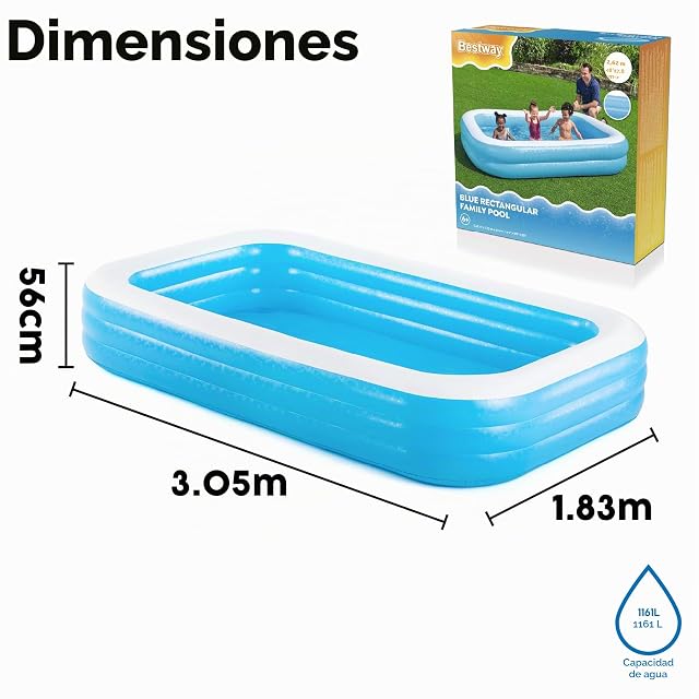Foto 6 de 8 de Bestway® 10' x 6' x 22"/3.05m x 1.83m x 56cm Blue Rectangular Family Pool