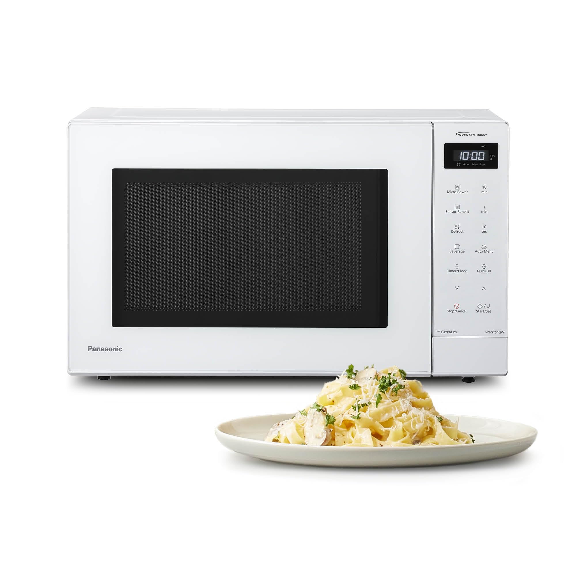 Panasonic NN-ST64QWEPG 32L Inverter Solo Mikrowelle, 1000 Watt Leistung, 20 Automatikprogramme, Quick 30 Funktion, Touch-Bedienung, Gleichmäßiges Garen und Auftauen, Weiß