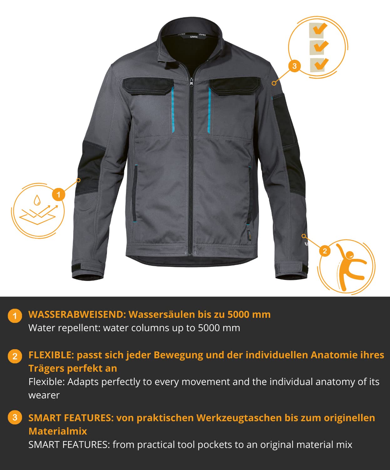 Uvex Tune-up Softshell-Arbeitsjacke für Herren - atmungsaktiv & wasserabweisend