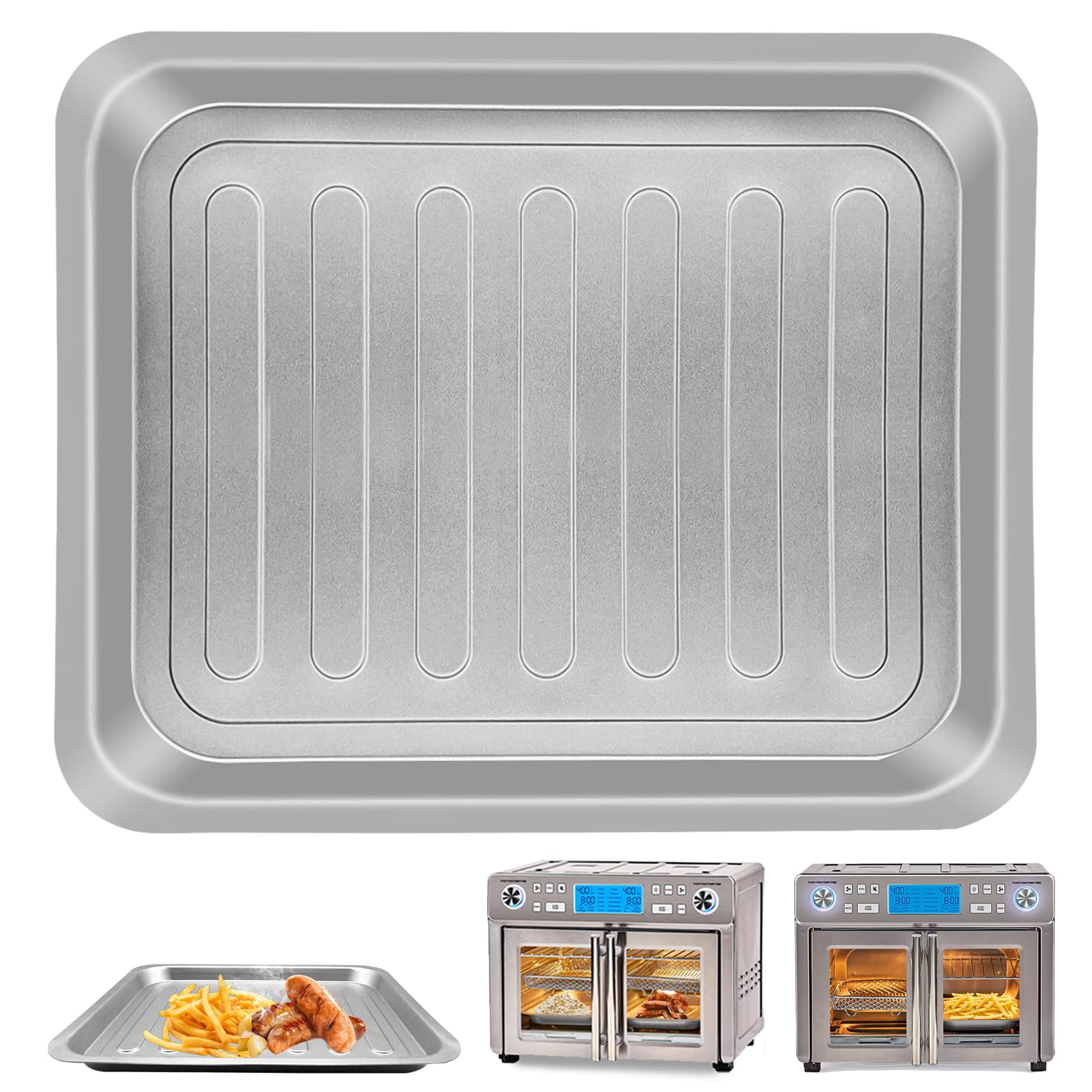 Air Fryer Drip Pan for Emeril Lagasse Dual Zone 360 Air Fryer Oven 25 QT Extra Large, 14''×12'' Steel Air Fryer Tray Accessories Grill Plate Crisper Plate Replacement Parts Rack