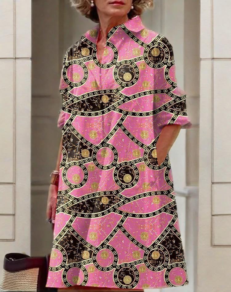 Womens 2025 Long Sleeve Button Down Shirt Summer Dress Casual V Neck Loose Fit Midi Shirt Dresses with Pockets - Image 6