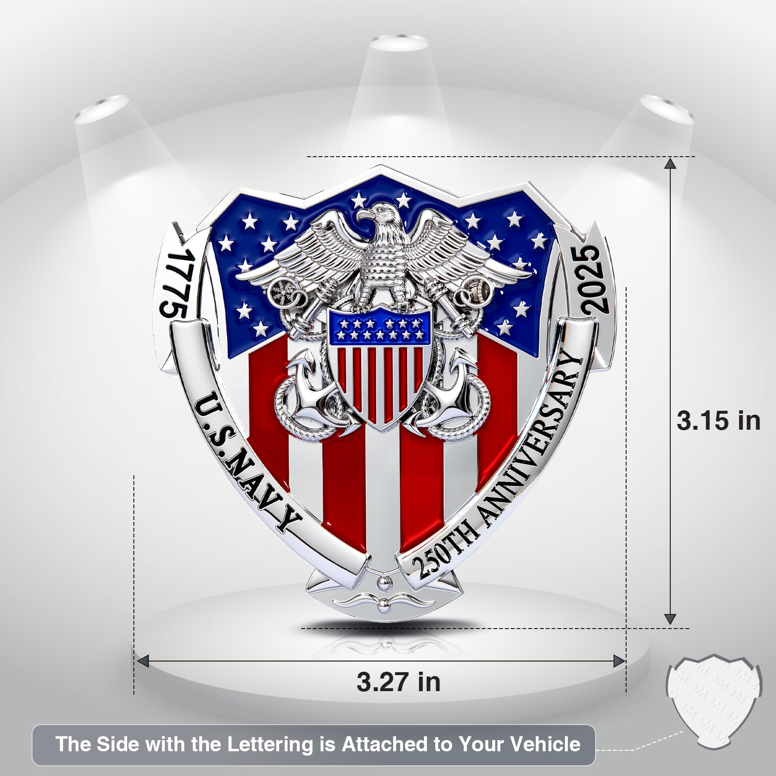 2025 Navy 250th Anniversary Metal Car Emblem, US.MC 3D Shield