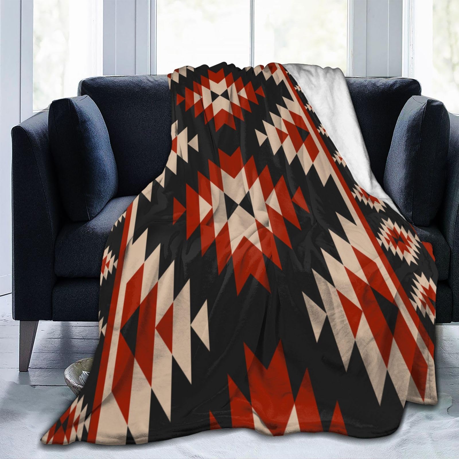 【新品】毛布　ブランケット　シングル　シープ調　グレー　オルテガ　あったかい Amazon｜毛布 シングル ネイティブアメリカン 民族柄 オルテガ柄