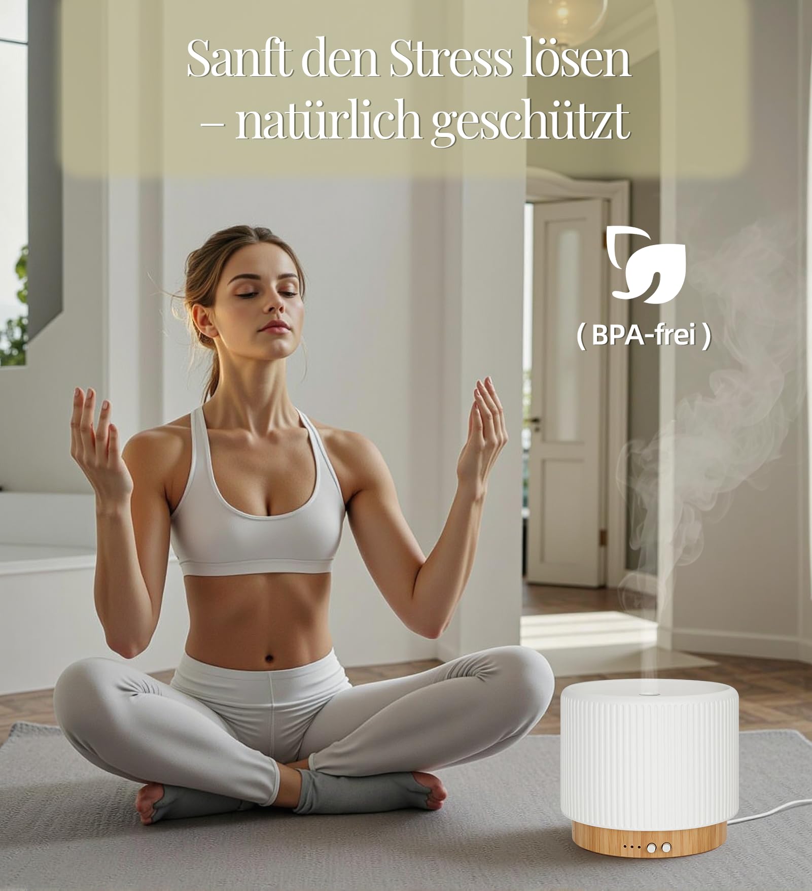 Aroma Diffuser – 280ml Ultraschall Diffusor für ätherische Öle mit Luftbefeuchtung und Schlaf-Nachtlicht aus Keramik & Bambus, Auto-Off, BPA-frei, geräuschlos, ideal für Zuhause, Büro und als Geschenk