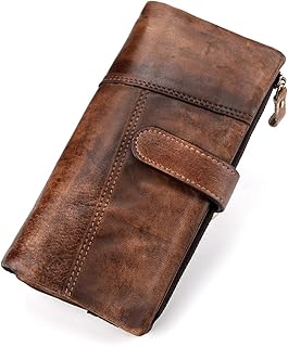 KingTo Genuine Leather Long Wallet for Women Vintage Checkbook Wallets with RFID Blocking Card Holder (coffee)