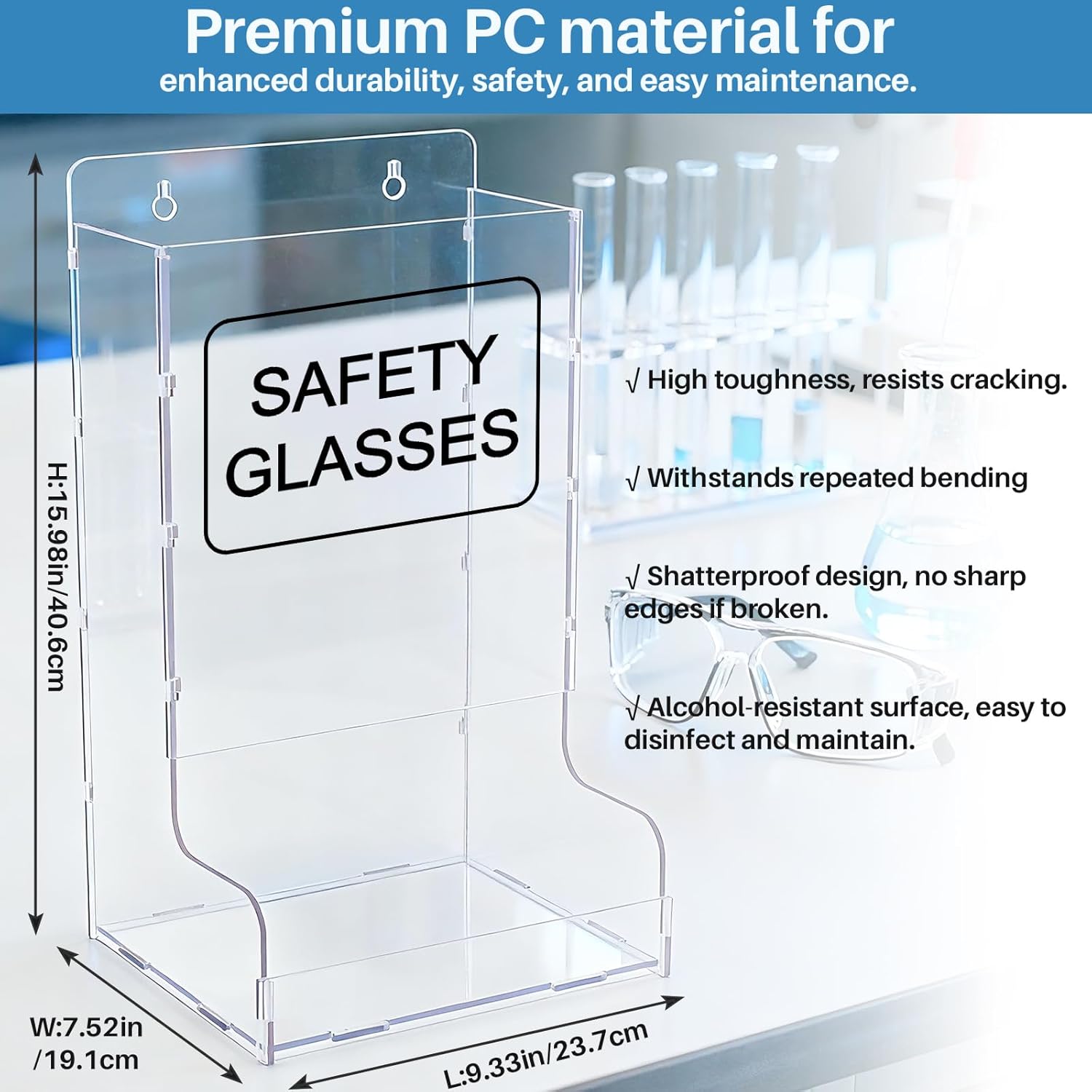 Detachable Acrylic Safety Glasses Case 1 Pcs, for Industrial Dental and Laboratory Environments Transparent Holder or Wall Mounted Design for Storing Visitor Disposable Goggles and Gloves