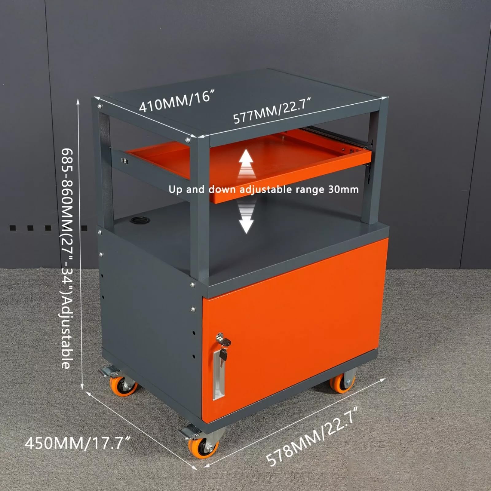 ImageYou Industrial Computer Cabinet with Wheels, Durable Steel CNC Tool Holder, Keyboard Tray, Double-Layer Storage, Rust-Resistant, Mobile Workstation for Workshops, Garages, and Repair Shops