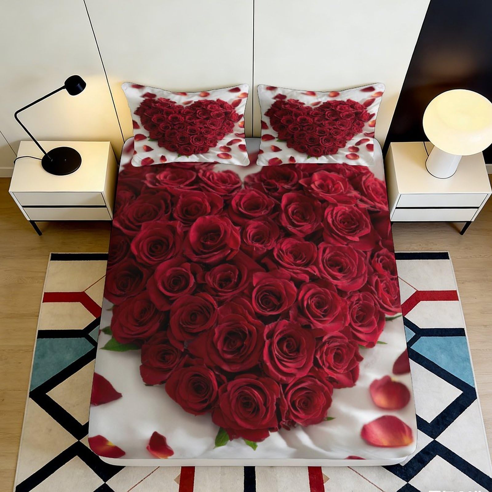 Pnayamiorkfel Style-7 3D Printed Red Rose Heart Fitted Sheet Microfiber Soft Breathable Floral Bed Cover For Bedroom Guestroom Decor 90X200x25cm
