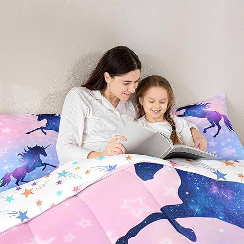 Miniatura 2 de Manfei Juego de edredón con siluetas de unicornio, tamaño King, juego de ropa de cama romántica de cielo estrellado y galaxia, decoración de Navidad